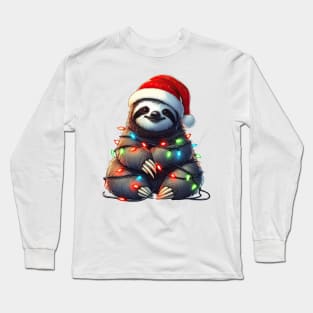 Sloth Wrapped In Christmas Lights Long Sleeve T-Shirt